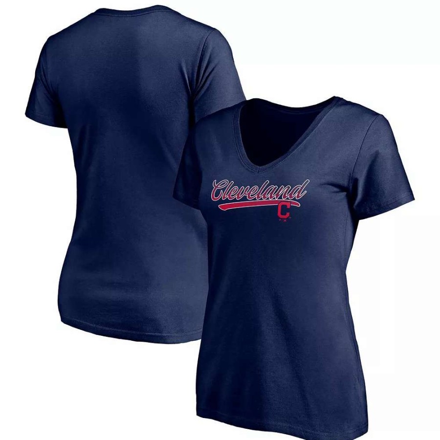 Tops * | Women'S Fanatics Branded Navy Cleveland Indians Steppin Up V-Neck T-Shirt