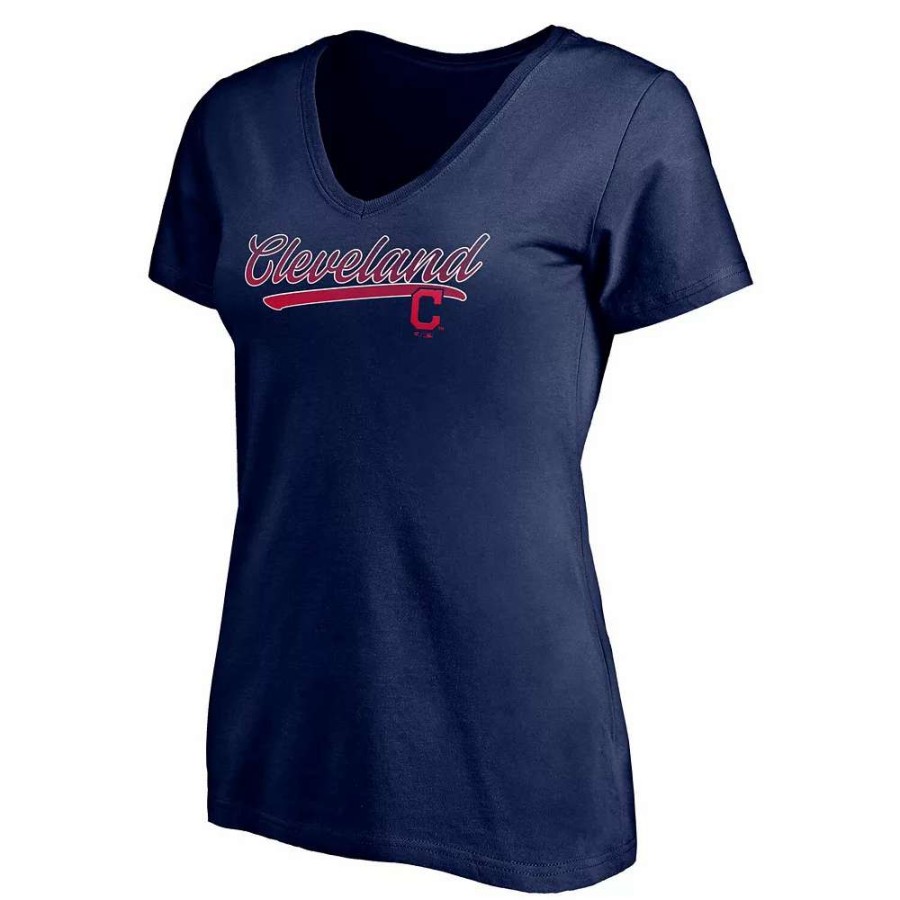 Tops * | Women'S Fanatics Branded Navy Cleveland Indians Steppin Up V-Neck T-Shirt