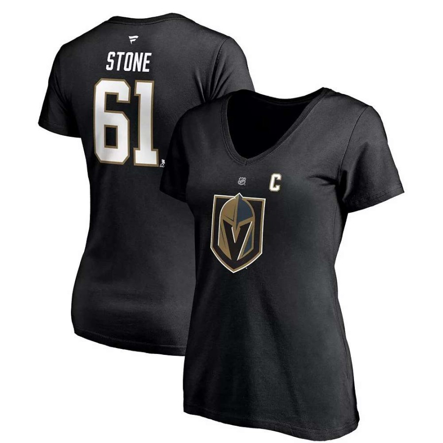 Tops * | Women'S Fanatics Branded Mark Stone Black Vegas Golden Knights Authentic Stack Name & Number V-Neck T-Shirt