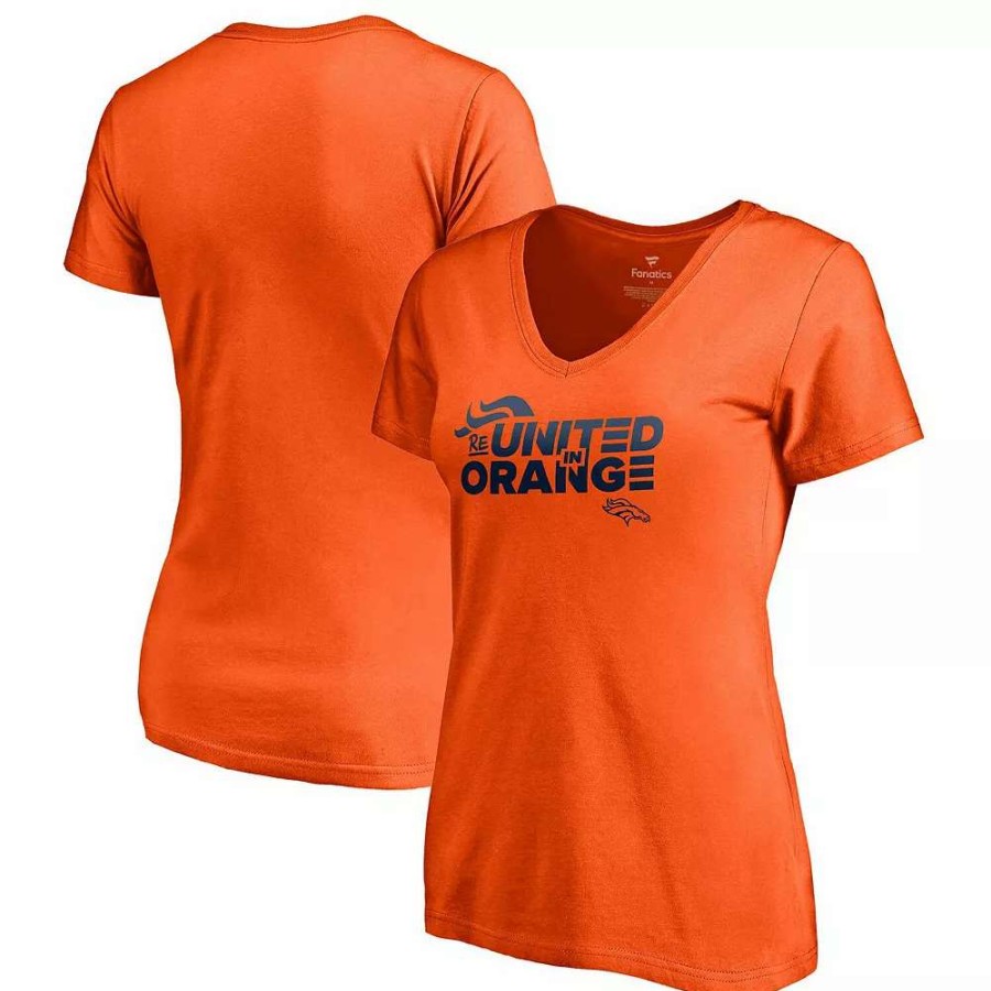 Tops * | Women'S Fanatics Branded Orange Denver Broncos Reunited In Orange V-Neck T-Shirt