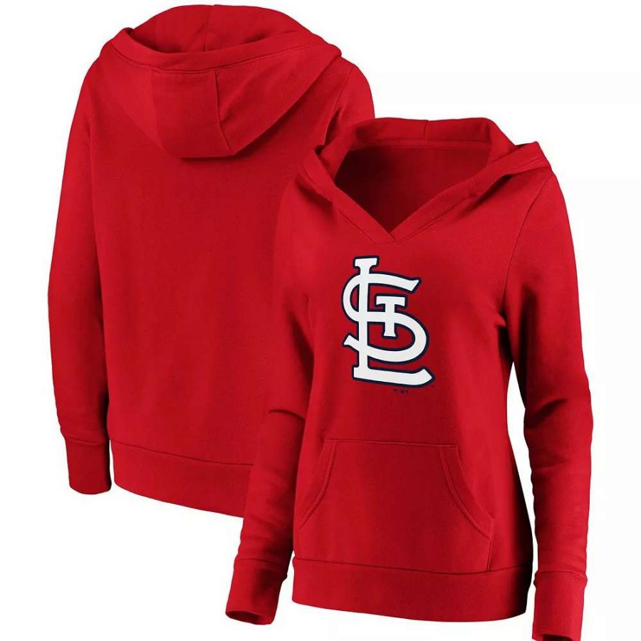 Tops * | Women'S Fanatics Branded Red St. Louis Cardinals Official Logo Crossover V-Neck Pullover Hoodie