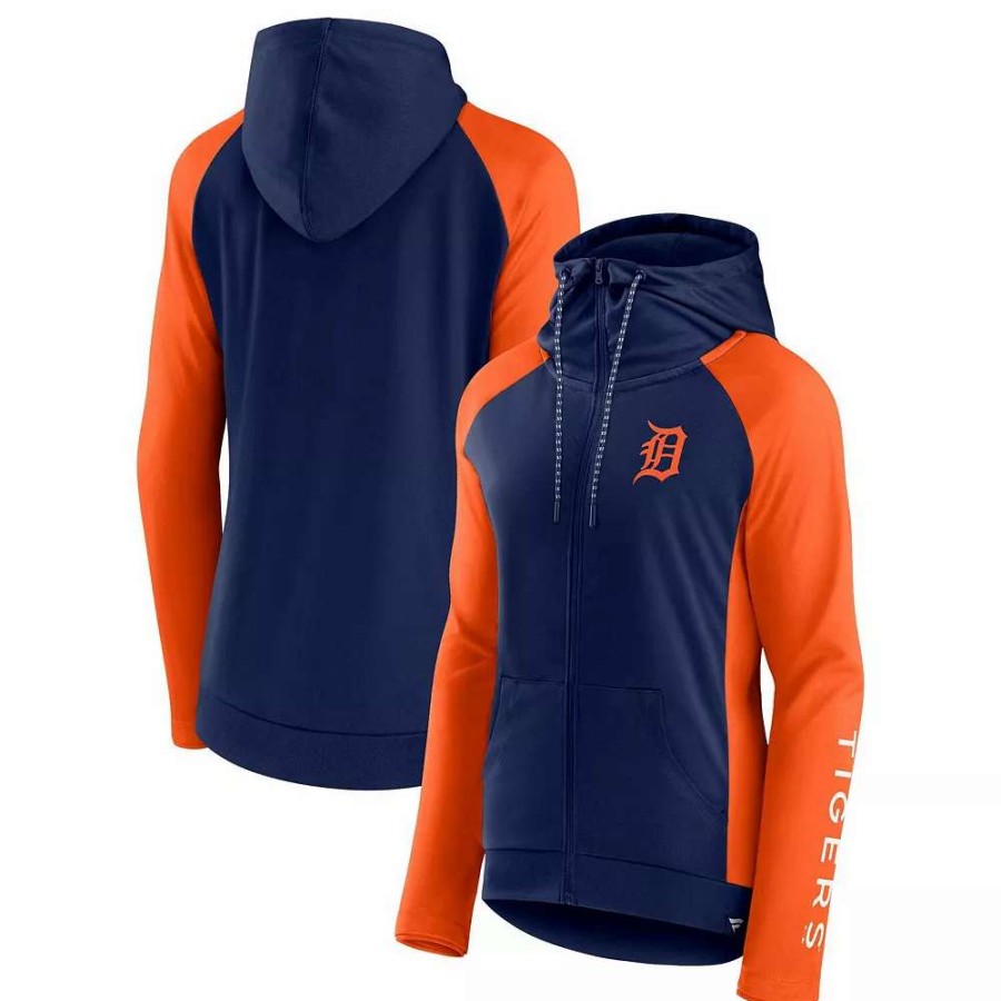 Tops * | Women'S Fanatics Branded Navy/Orange Detroit Tigers Iconic Raglan Full-Zip Hoodie