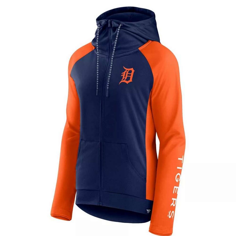 Tops * | Women'S Fanatics Branded Navy/Orange Detroit Tigers Iconic Raglan Full-Zip Hoodie