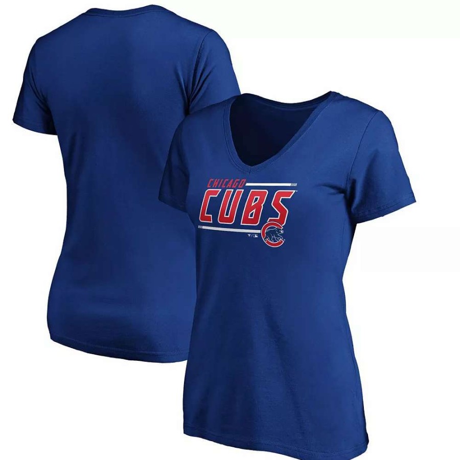 Tops * | Women'S Fanatics Branded Royal Chicago Cubs Plus Size Mascot In Bounds V-Neck T-Shirt