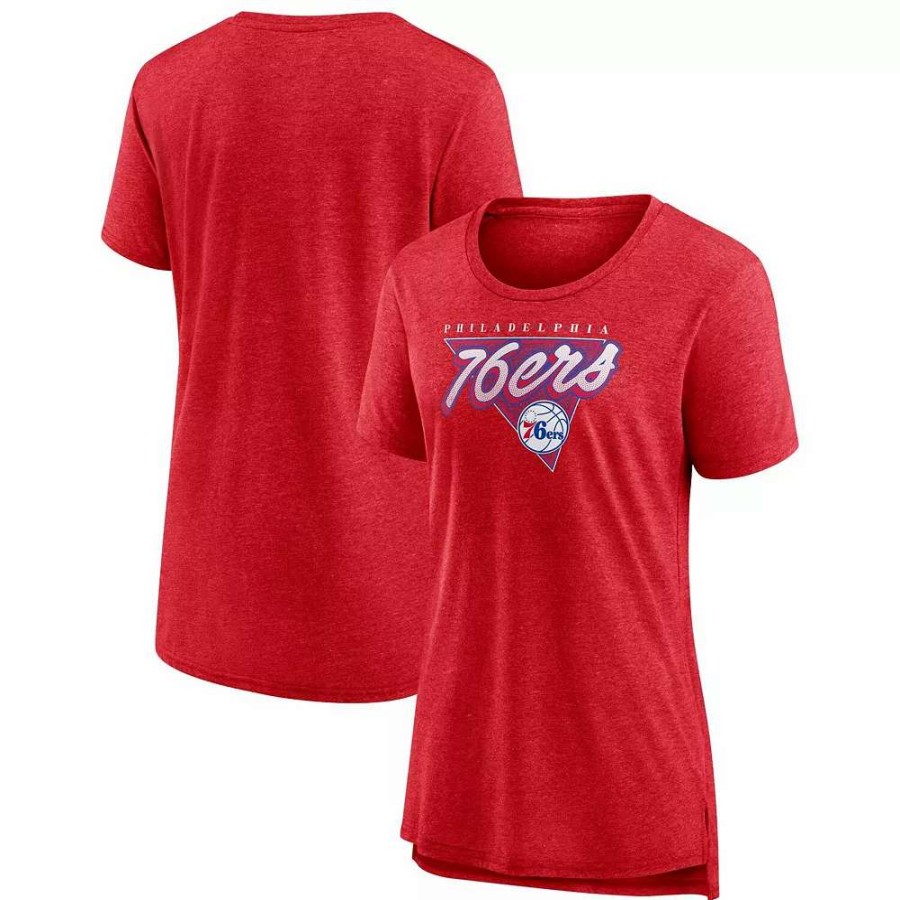 Tops * | Women'S Fanatics Branded Heathered Red Philadelphia 76Ers True Classics Tri-Blend T-Shirt