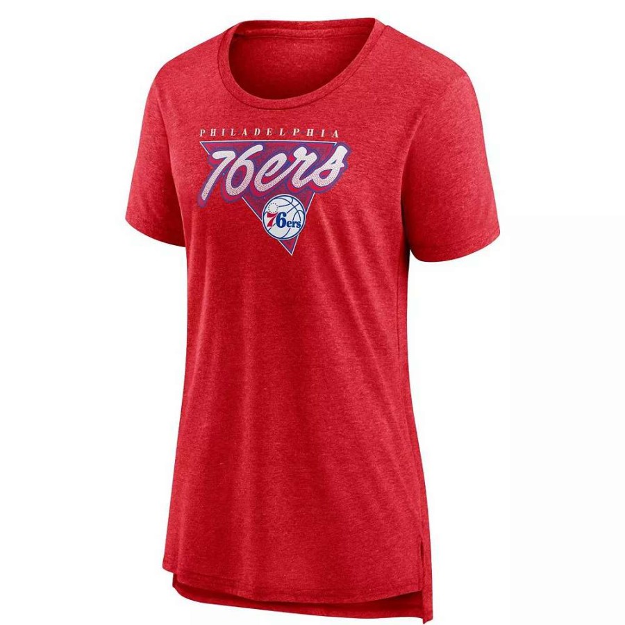 Tops * | Women'S Fanatics Branded Heathered Red Philadelphia 76Ers True Classics Tri-Blend T-Shirt