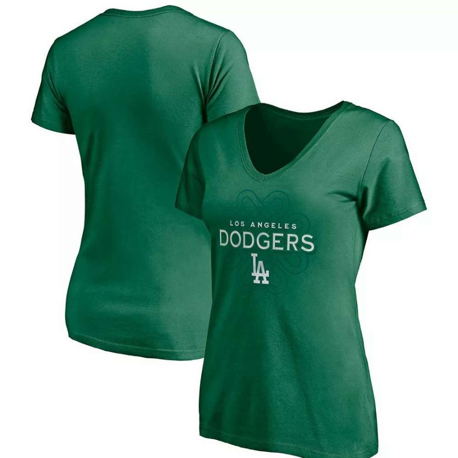 Tops * | Women'S Fanatics Branded Kelly Green Los Angeles Dodgers St. Patrick'S Day Celtic Knot V-Neck T-Shirt