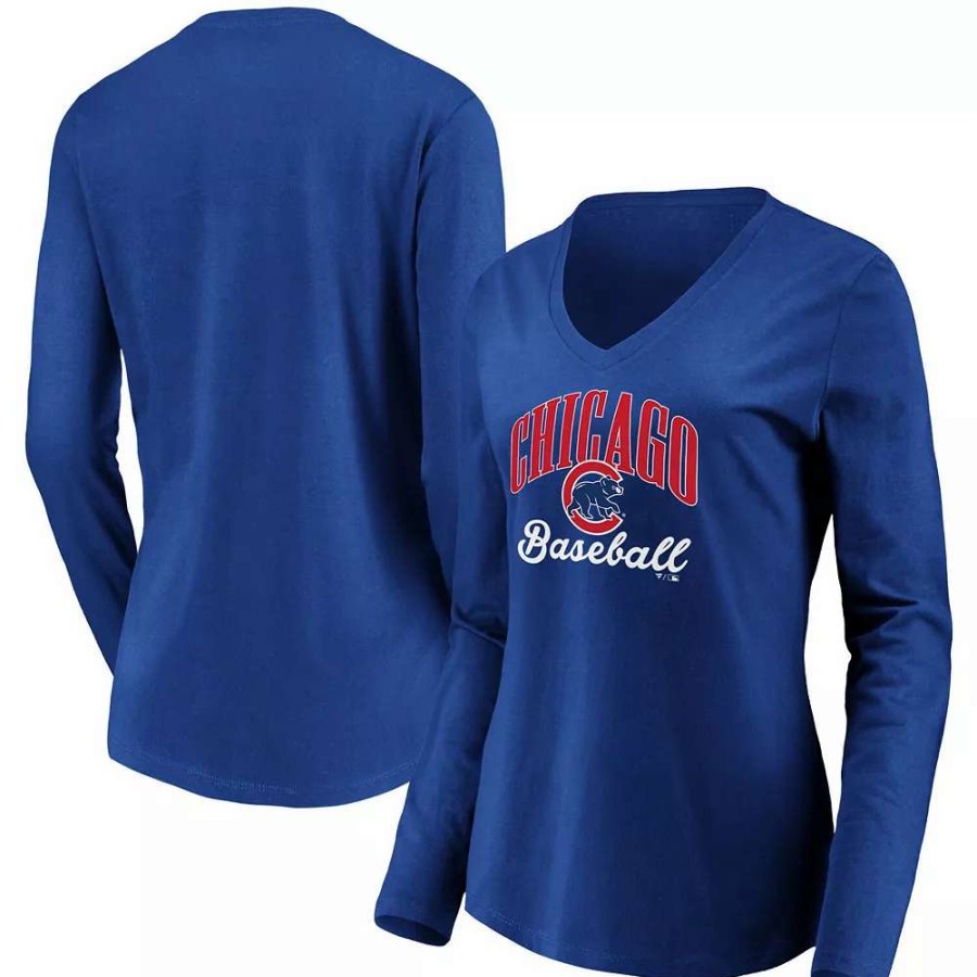 Tops * | Women'S Fanatics Branded Royal Chicago Cubs Victory Script V-Neck Long Sleeve T-Shirt