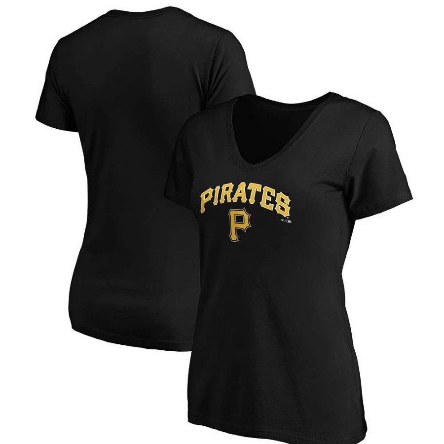 Tops * | Women'S Fanatics Branded Black Pittsburgh Pirates Team Logo Lockup V-Neck T-Shirt