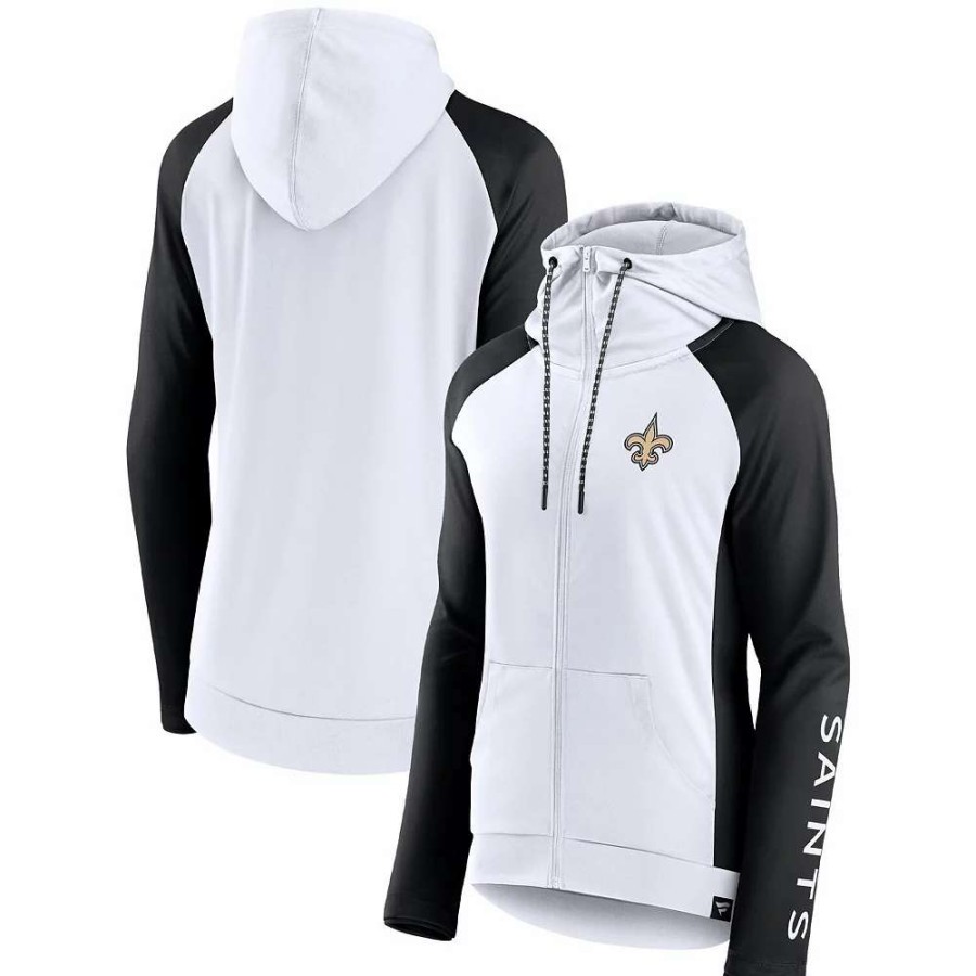 Outerwear * | Women'S Fanatics Branded White/Black New Orleans Saints End Around Raglan Full-Zip Hoodie