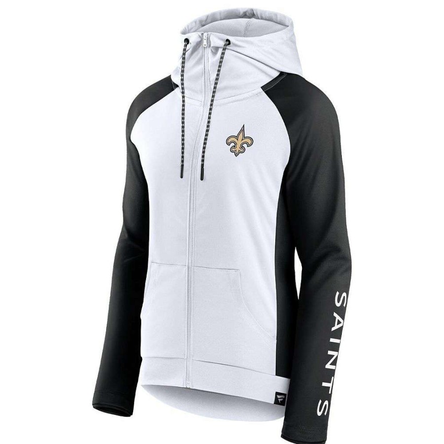 Outerwear * | Women'S Fanatics Branded White/Black New Orleans Saints End Around Raglan Full-Zip Hoodie