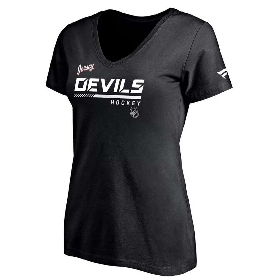 Tops * | Women'S Fanatics Branded Black New Jersey Devils Authentic Pro Alternate Logo V-Neck T-Shirt