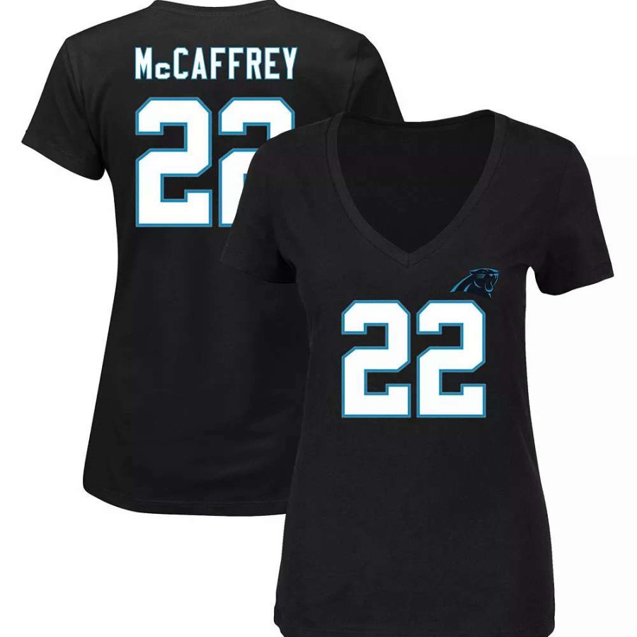 Tops * | Women'S Majestic Christian Mccaffrey Black Carolina Panthers Plus Size Fair Catch Name & Number V-Neck T-Shirt