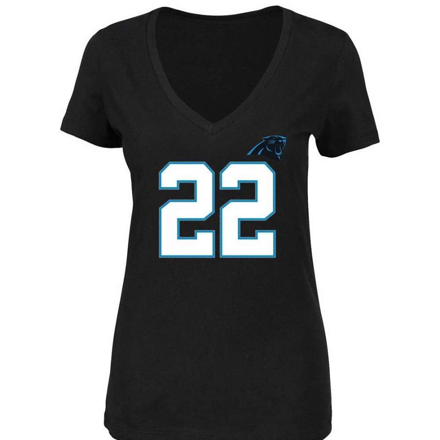 Tops * | Women'S Majestic Christian Mccaffrey Black Carolina Panthers Plus Size Fair Catch Name & Number V-Neck T-Shirt