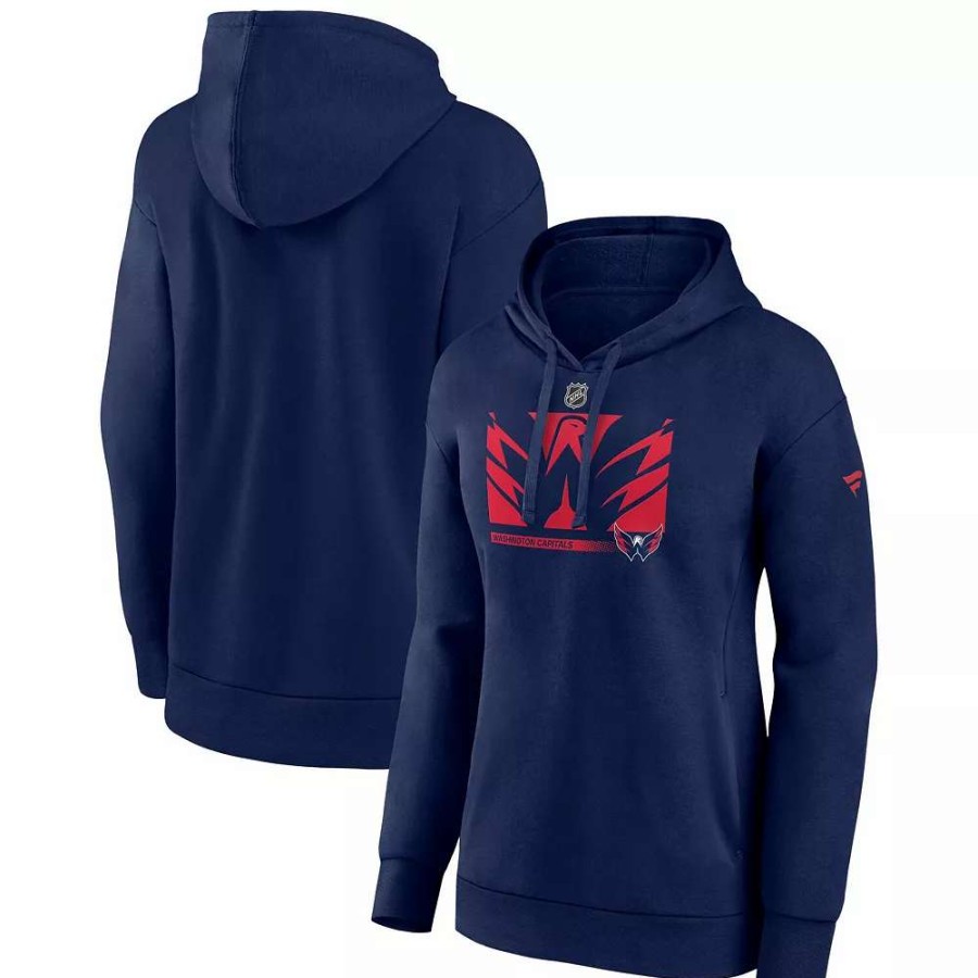 Tops * | Women'S Fanatics Branded Navy Washington Capitals Authentic Pro Core Collection Secondary Logo V-Neck Pullover Hoodie