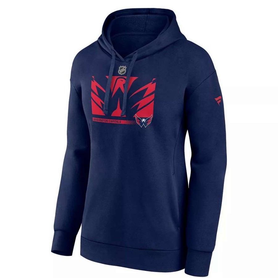 Tops * | Women'S Fanatics Branded Navy Washington Capitals Authentic Pro Core Collection Secondary Logo V-Neck Pullover Hoodie