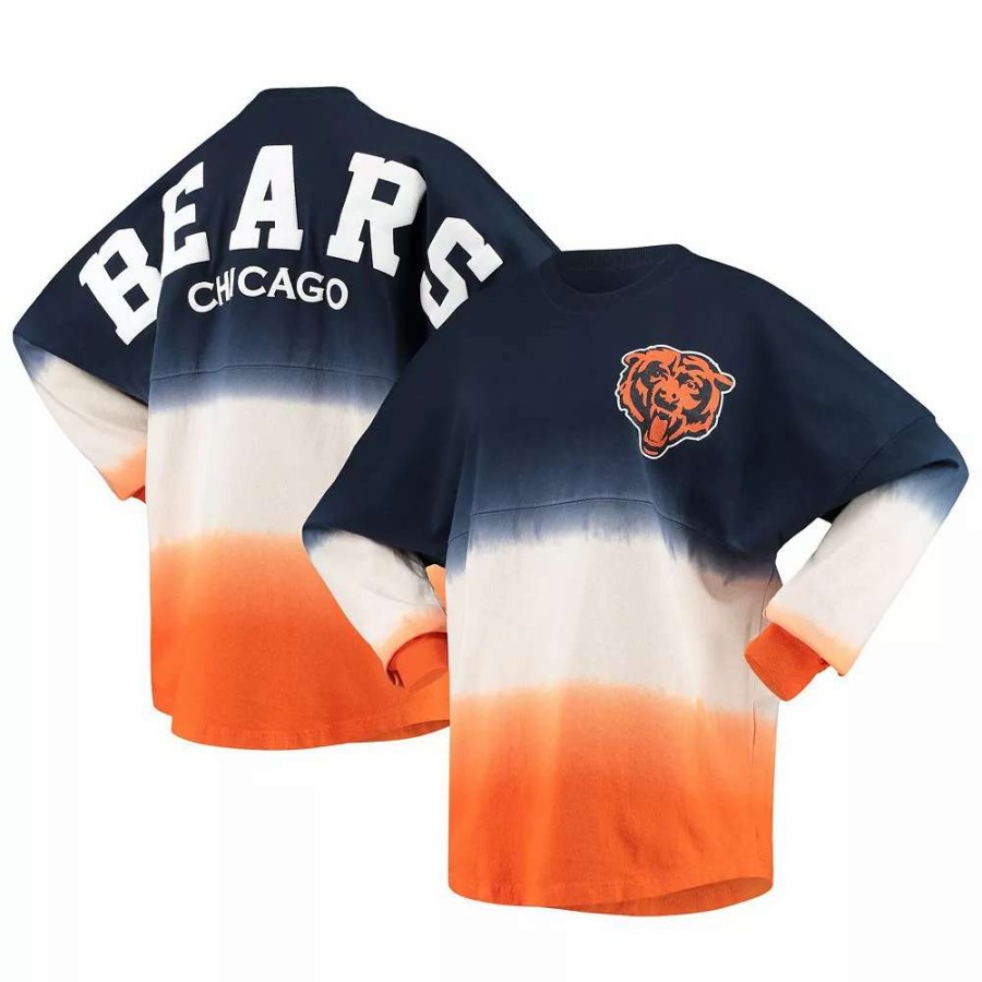 Tops * | Women'S Fanatics Branded Navy/White Chicago Bears Ombre Long Sleeve T-Shirt