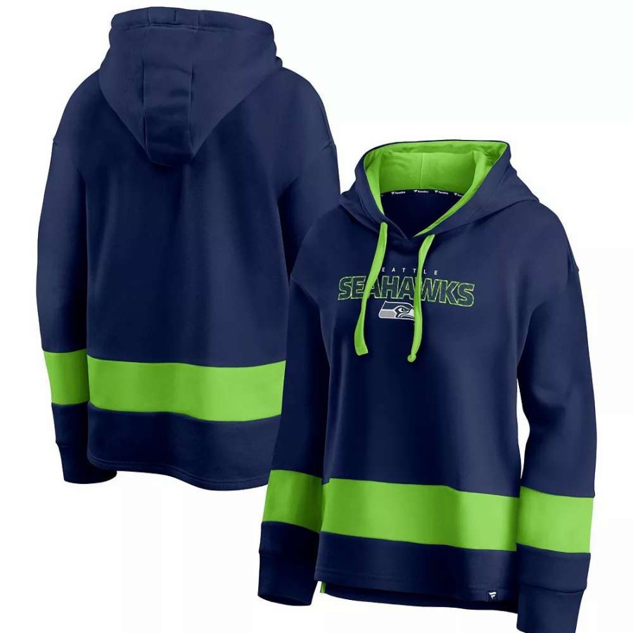 Tops * | Women'S Fanatics Branded College Navy/Neon Green Seattle Seahawks Colors Of Pride Colorblock Pullover Hoodie