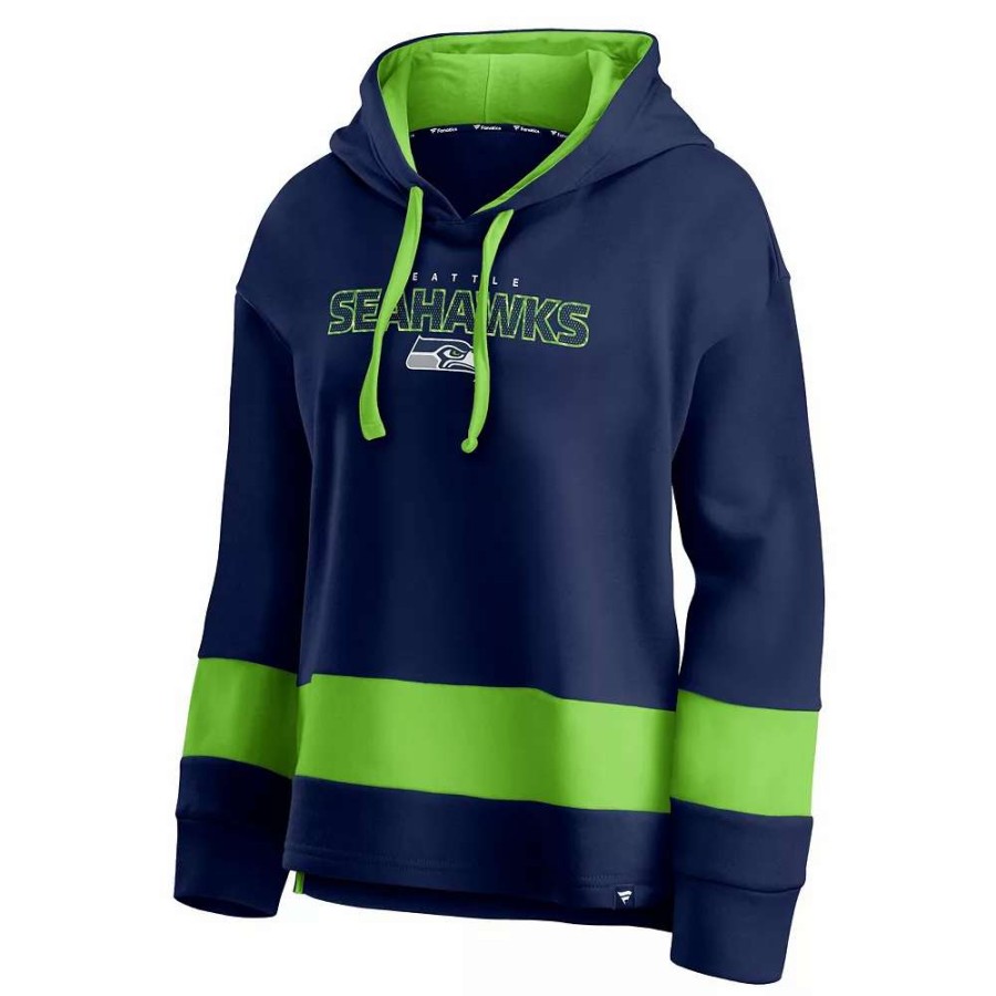 Tops * | Women'S Fanatics Branded College Navy/Neon Green Seattle Seahawks Colors Of Pride Colorblock Pullover Hoodie