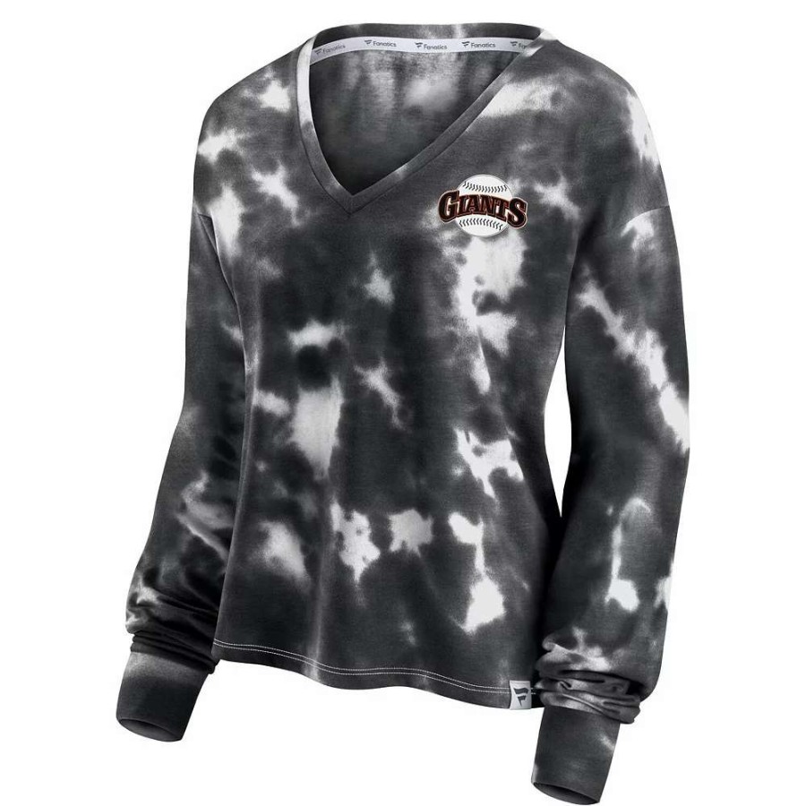 Tops * | Women'S Fanatics Branded White/Black San Francisco Giants Tie-Dye V-Neck Pullover Cropped Tee