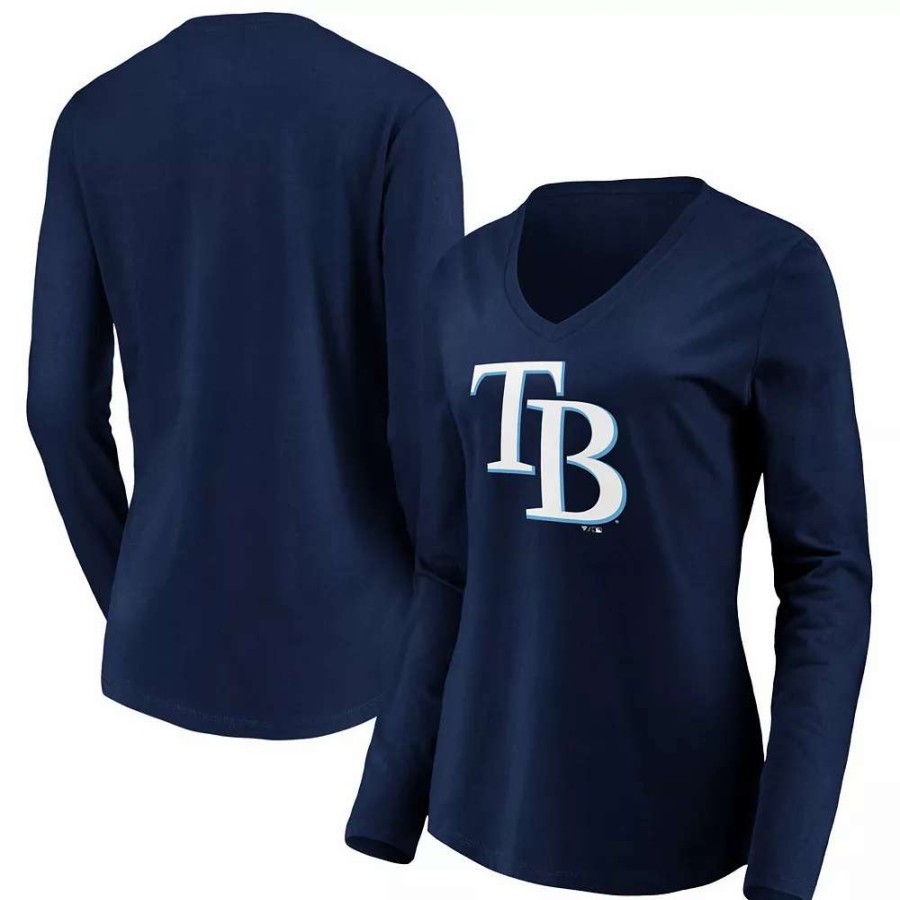 Tops * | Women'S Fanatics Branded Navy Tampa Bay Rays Official Logo Long Sleeve V-Neck T-Shirt