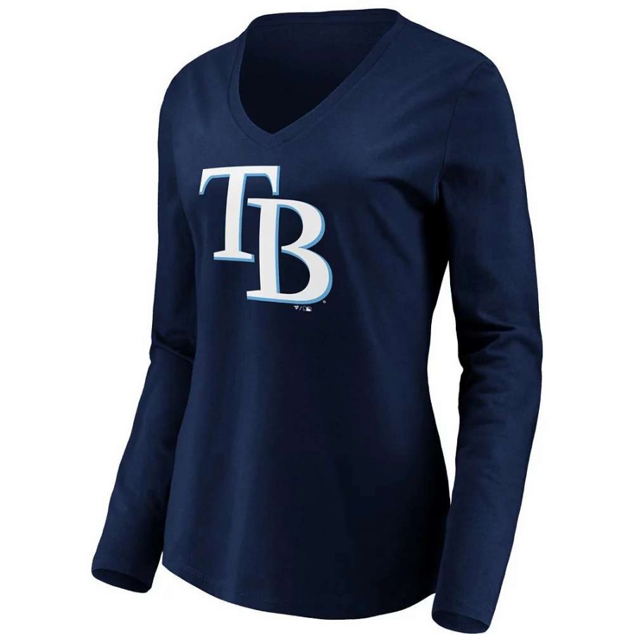 Tops * | Women'S Fanatics Branded Navy Tampa Bay Rays Official Logo Long Sleeve V-Neck T-Shirt