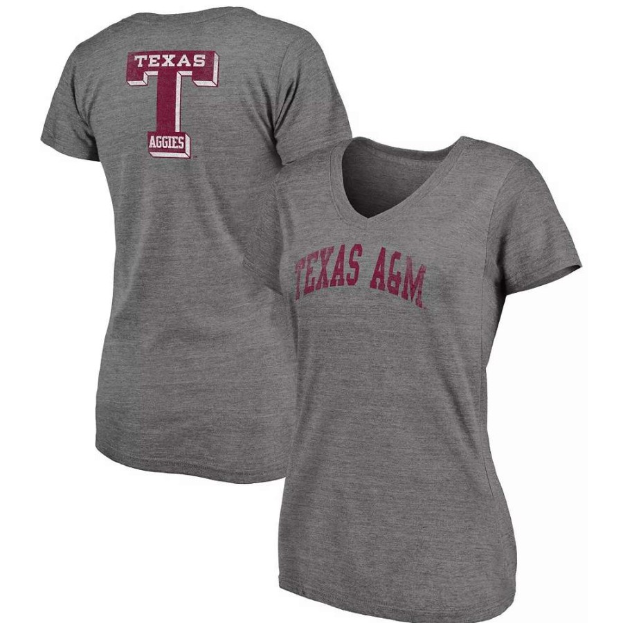 Tops * | Women'S Fanatics Branded Heathered Gray Texas A&M Aggies Slab Serif 2-Hit V-Neck Tri-Blend T-Shirt