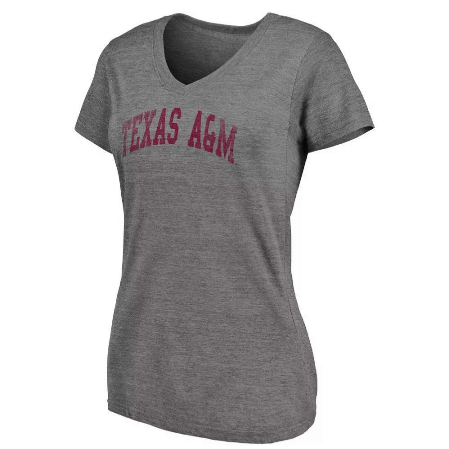 Tops * | Women'S Fanatics Branded Heathered Gray Texas A&M Aggies Slab Serif 2-Hit V-Neck Tri-Blend T-Shirt