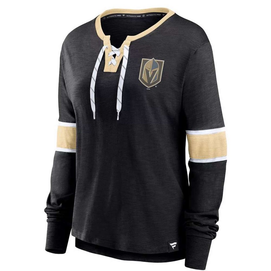 Tops * | Women'S Fanatics Branded Black Vegas Golden Knights Effervescent Exclusive Lace-Up Long Sleeve T-Shirt