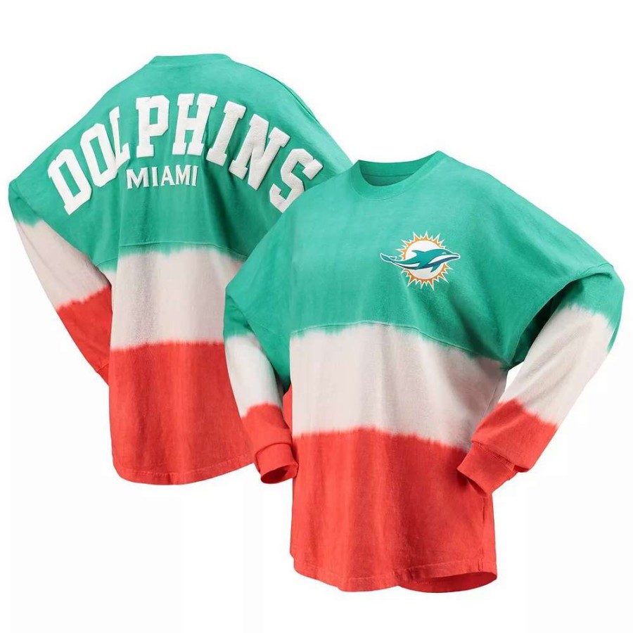 Tops * | Women'S Fanatics Branded Aqua/White Miami Dolphins Ombre Long Sleeve T-Shirt