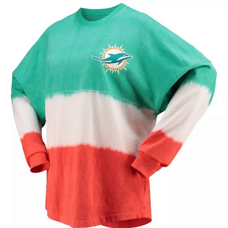 Tops * | Women'S Fanatics Branded Aqua/White Miami Dolphins Ombre Long Sleeve T-Shirt