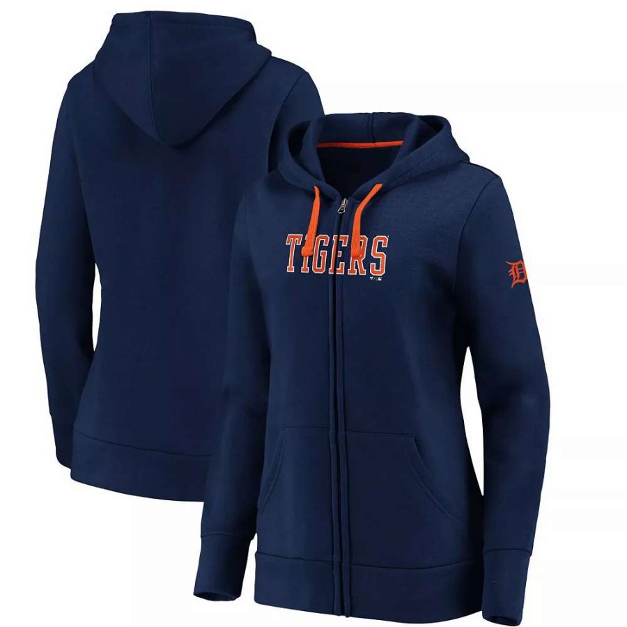 Tops * | Women'S Fanatics Branded Navy Detroit Tigers Primary Logo Team Block Full-Zip Hoodie