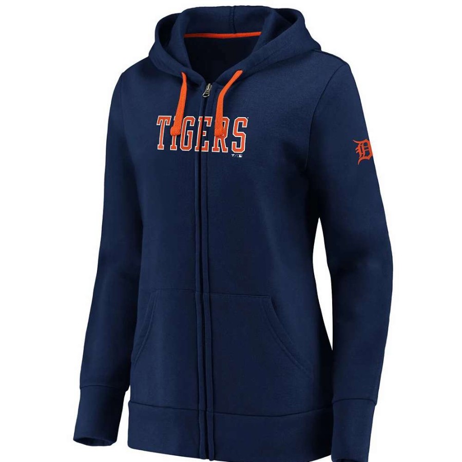 Tops * | Women'S Fanatics Branded Navy Detroit Tigers Primary Logo Team Block Full-Zip Hoodie