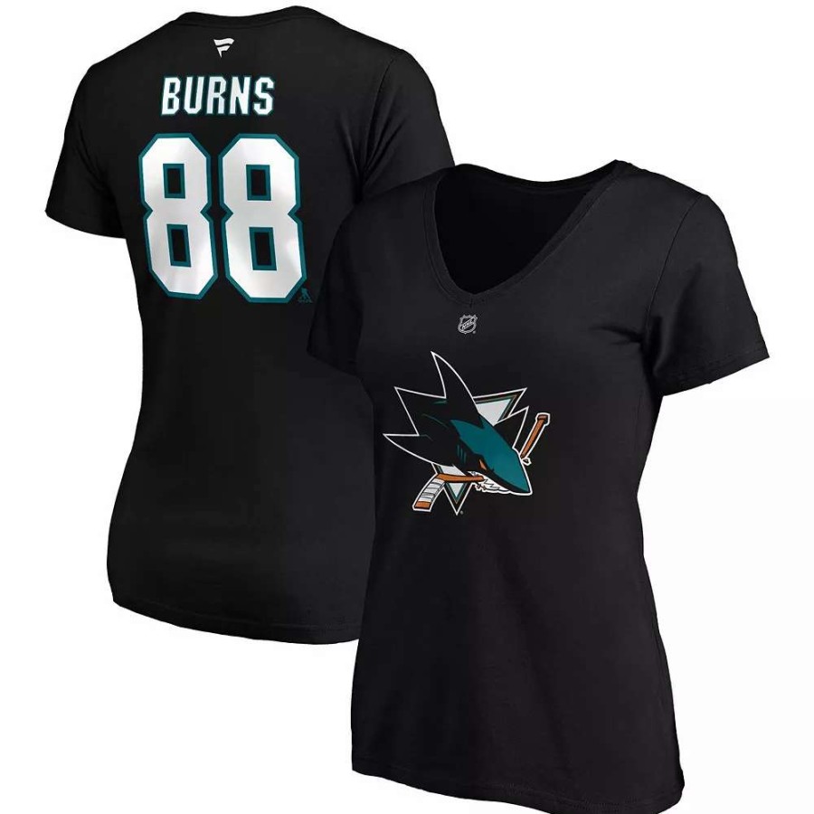 Tops * | Women'S Fanatics Branded Brent Burns Black San Jose Sharks Authentic Stack Name & Number V-Neck T-Shirt