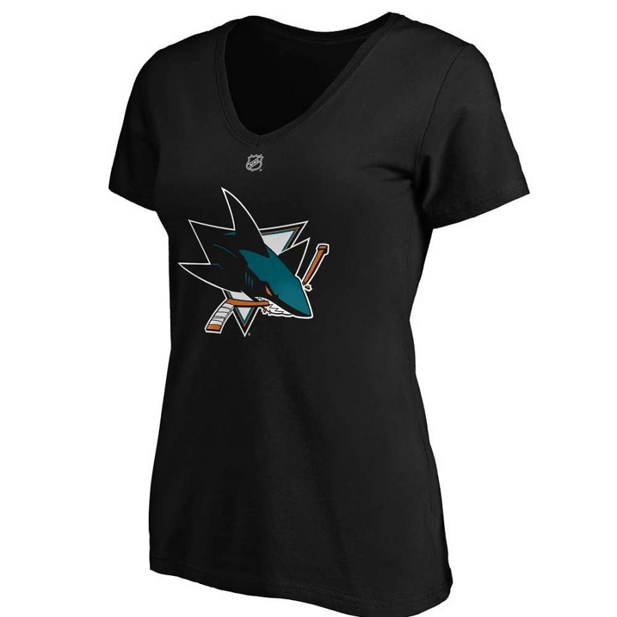 Tops * | Women'S Fanatics Branded Brent Burns Black San Jose Sharks Authentic Stack Name & Number V-Neck T-Shirt