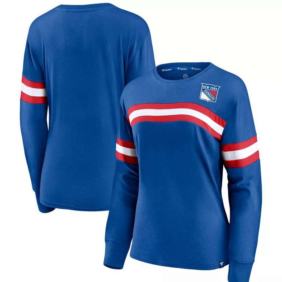 Tops * | Women'S Fanatics Branded Blue New York Rangers Block Party Primary Logo Fashion Long Sleeve T-Shirt