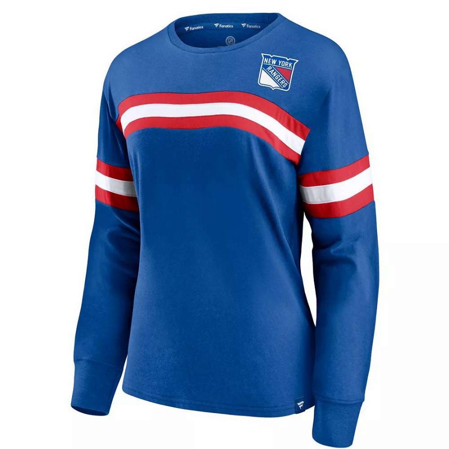 Tops * | Women'S Fanatics Branded Blue New York Rangers Block Party Primary Logo Fashion Long Sleeve T-Shirt