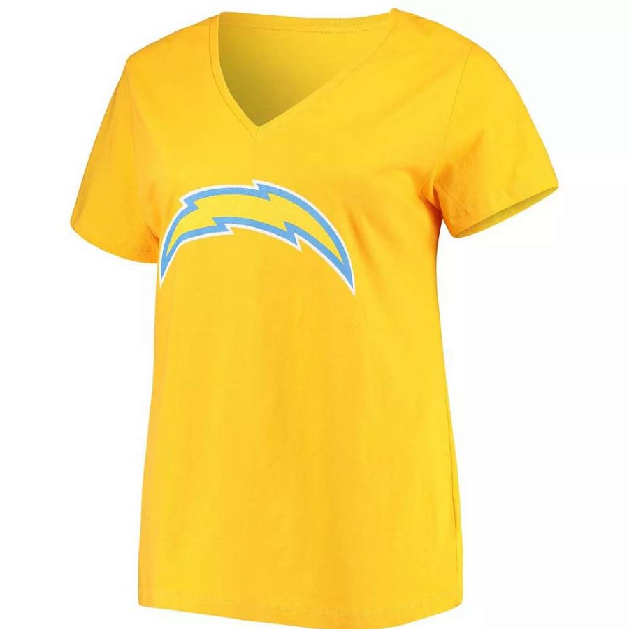 Tops * | Women'S Fanatics Branded Justin Herbert Gold Los Angeles Chargers Plus Size Name & Number V-Neck T-Shirt