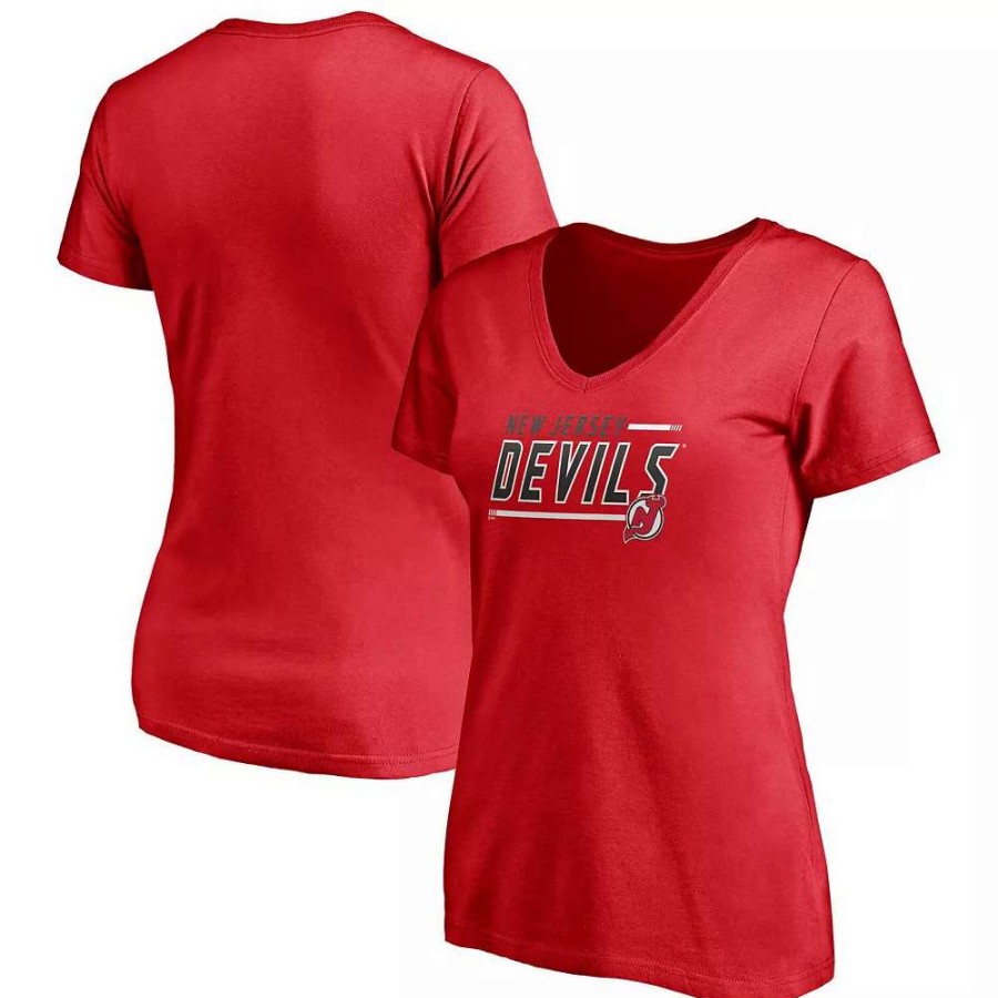 Tops * | Women'S Fanatics Branded Red New Jersey Devils Plus Size Mascot In Bounds V-Neck T-Shirt