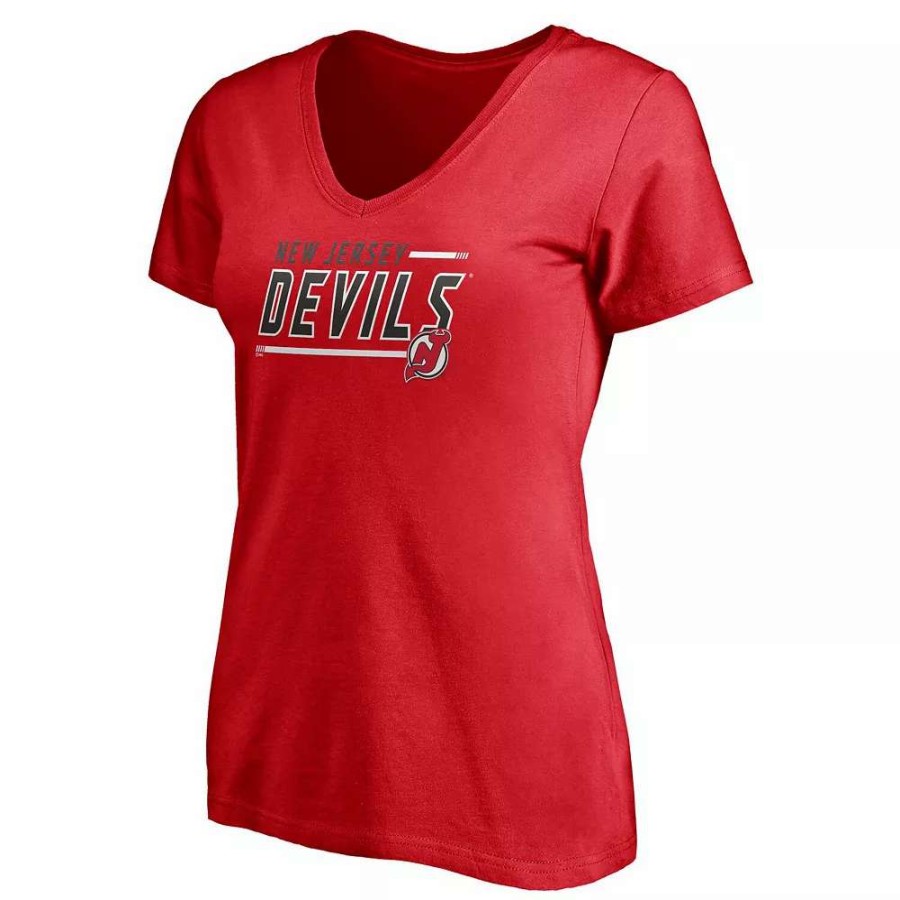 Tops * | Women'S Fanatics Branded Red New Jersey Devils Plus Size Mascot In Bounds V-Neck T-Shirt