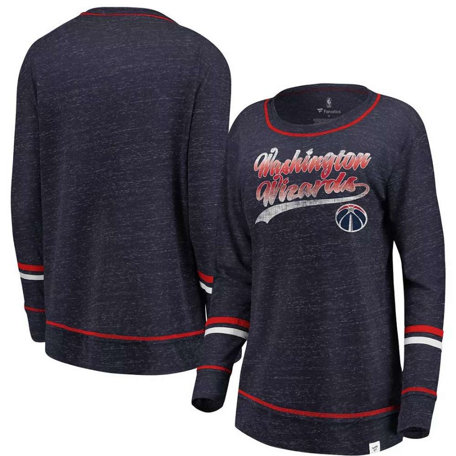 Tops * | Women'S Fanatics Branded Navy/Red Washington Wizards Dreams Sleeve Stripe Speckle Long Sleeve T-Shirt