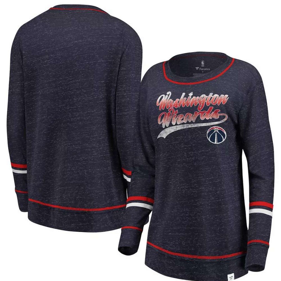 Tops * | Women'S Fanatics Branded Navy/Red Washington Wizards Dreams Sleeve Stripe Speckle Long Sleeve T-Shirt