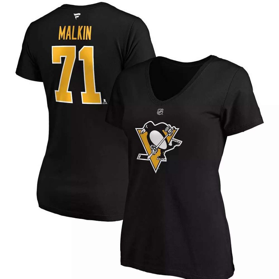 Tops * | Women'S Fanatics Branded Evgeni Malkin Black Pittsburgh Penguins Authentic Stack Name & Number V-Neck T-Shirt