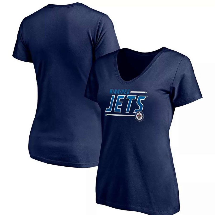 Tops * | Women'S Fanatics Branded Navy Winnipeg Jets Plus Size Mascot In Bounds V-Neck T-Shirt