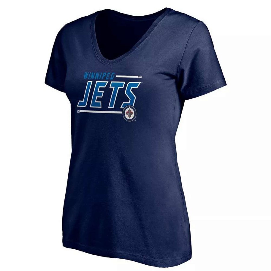 Tops * | Women'S Fanatics Branded Navy Winnipeg Jets Plus Size Mascot In Bounds V-Neck T-Shirt