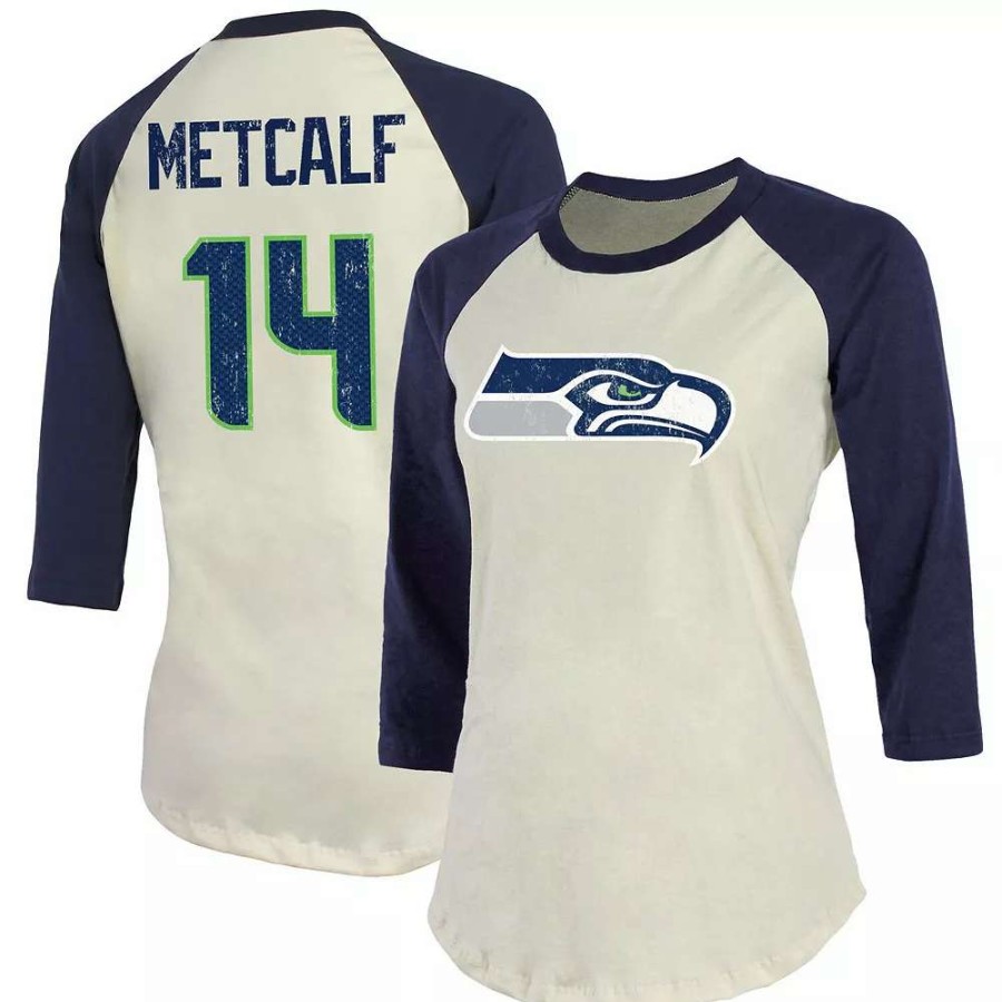 Tops * | Women'S Fanatics Branded Dk Metcalf Cream/College Navy Seattle Seahawks Vintage Player Name & Number Raglan 3/4-Sleeve T-Shirt