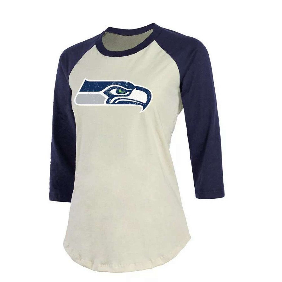 Tops * | Women'S Fanatics Branded Dk Metcalf Cream/College Navy Seattle Seahawks Vintage Player Name & Number Raglan 3/4-Sleeve T-Shirt