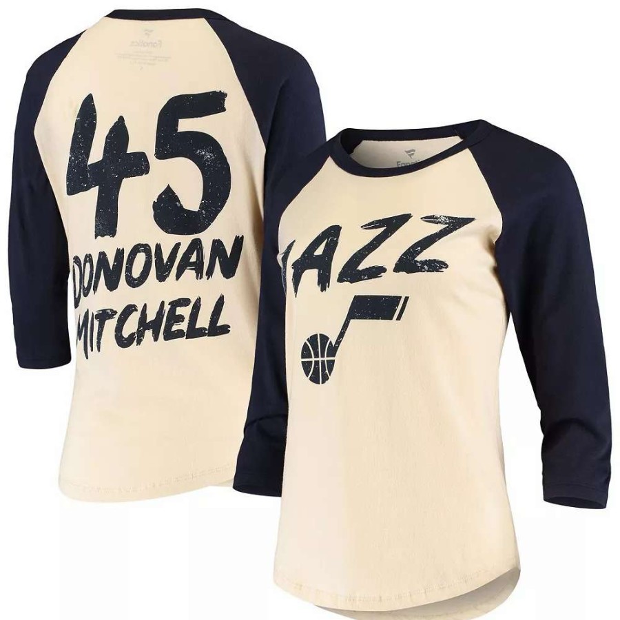 Tops * | Women'S Fanatics Branded Donovan Mitchell Cream Utah Jazz Raglan 3/4-Sleeve T-Shirt