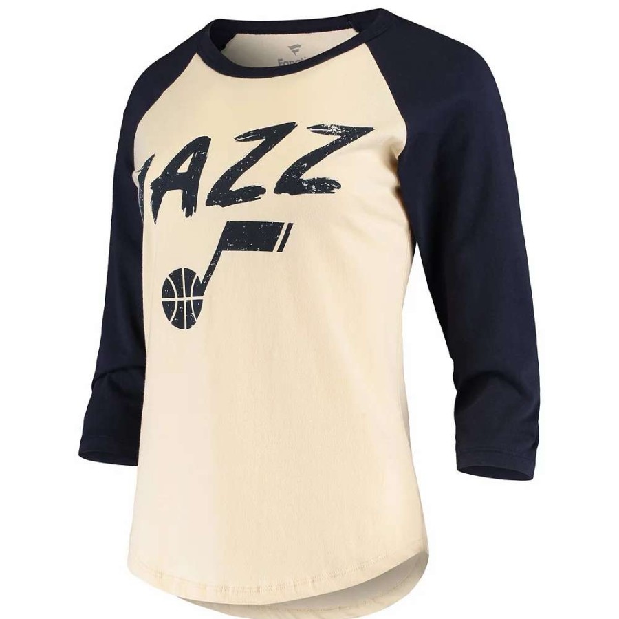 Tops * | Women'S Fanatics Branded Donovan Mitchell Cream Utah Jazz Raglan 3/4-Sleeve T-Shirt