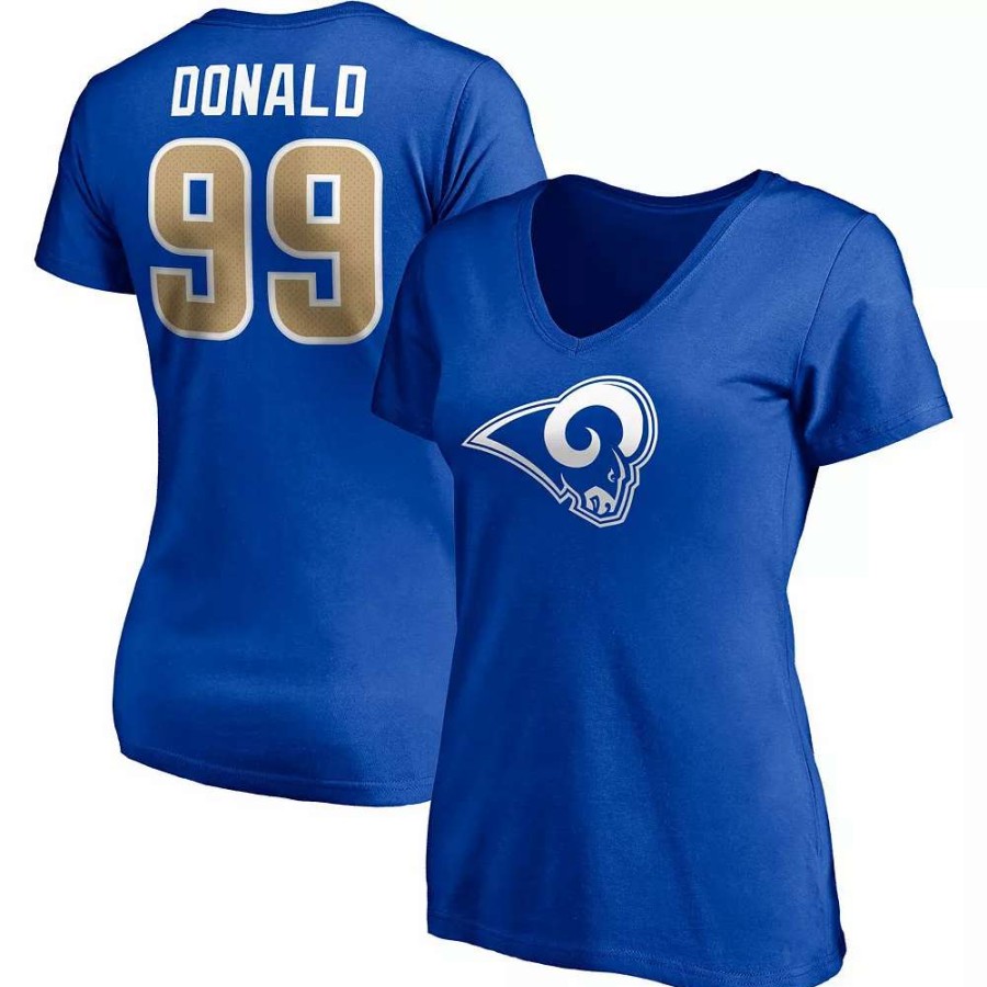 Tops * | Women'S Fanatics Branded Aaron Donald Royal Los Angeles Rams Player Icon Name & Number V-Neck T-Shirt